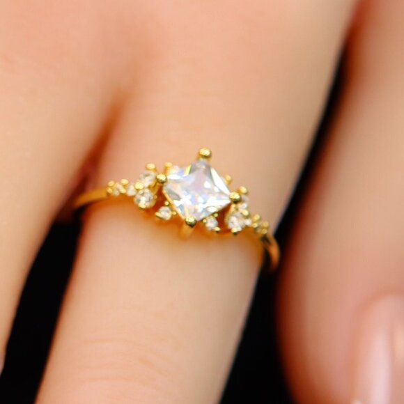 Noble Square Flower Gold Plated Princess Ring for Women, GALCM074-6 - Picture 2 of 8